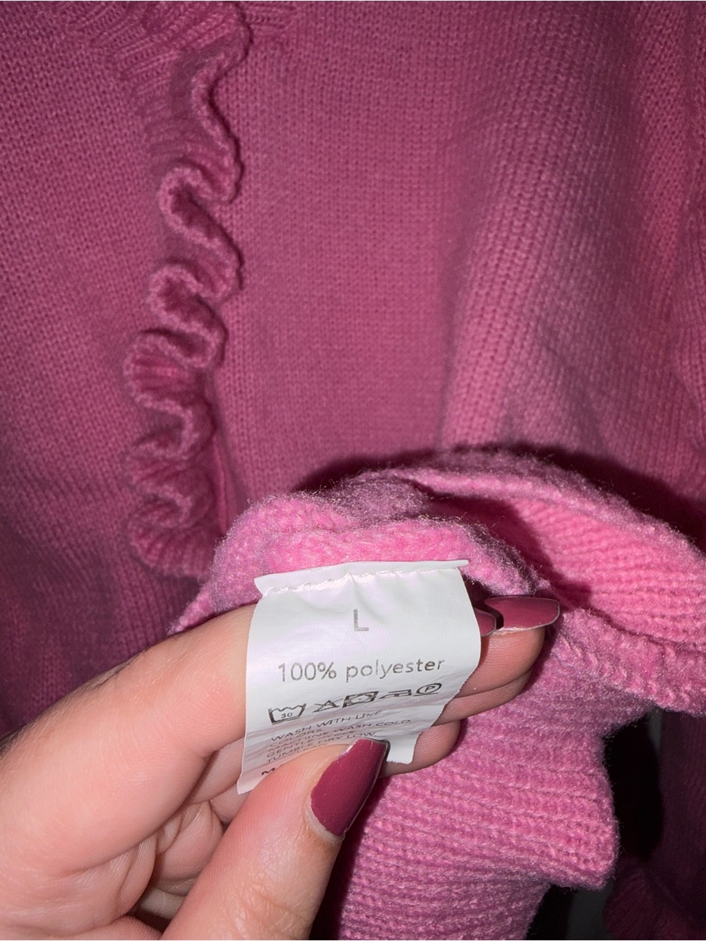 Pink Ruffle V-Neck Women's Sweater - Picture 4 of 4